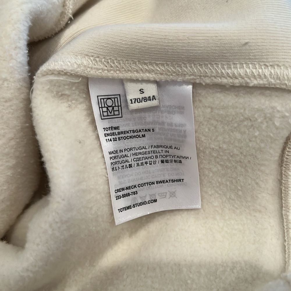 Toteme Crew Neck Cotton Sweatshirt Sz S Cream - Picture 6 of 7